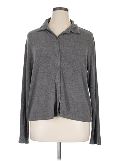 Pre-owned Open Edit Long Sleeve Button Down Shirt In Gray
