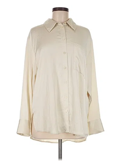 Pre-owned Open Edit Long Sleeve Button Down Shirt In Ivory