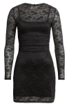 Open Edit Long Sleeve Lace Body-con Dress In Black