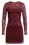 Open Edit Long Sleeve Lace Body-con Dress In Burgundy
