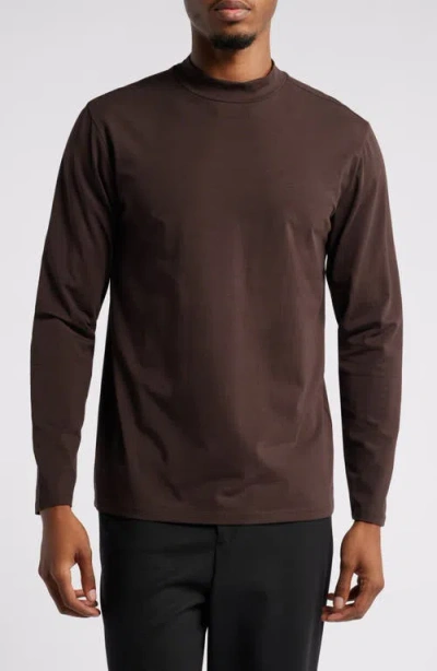 Open Edit Long Sleeve Mock Neck Shirt In Brown Bean