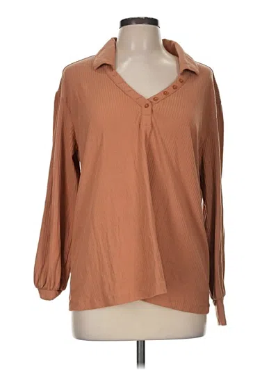 Pre-owned Open Edit Long Sleeve Polo Shirt In Brown