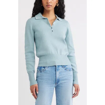 Open Edit Long Sleeve Polo Sweater In Blue