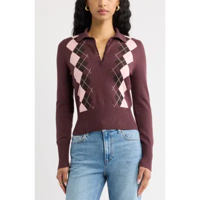 Open Edit Long Sleeve Polo Sweater In Purple