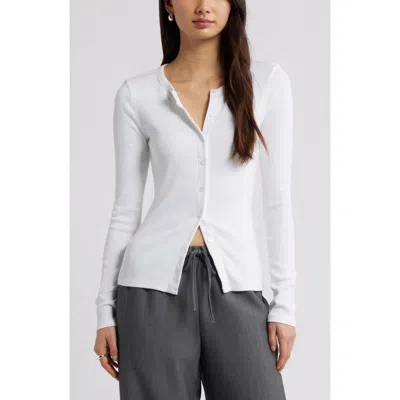 Open Edit Long Sleeve Rib Cardigan In White