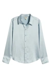 Open Edit Long Sleeve Satin Button-up Shirt In Blue Air