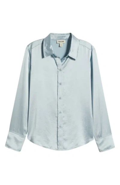 Open Edit Long Sleeve Satin Button-up Shirt In Blue Air