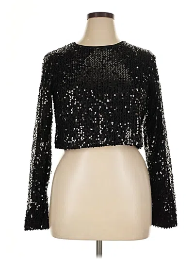 Pre-owned Open Edit Long Sleeve Top Black Keyhole Neckline Tops