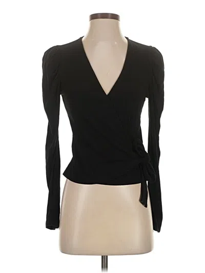 Pre-owned Open Edit Long Sleeve Top Black Plunge Neckline Tops