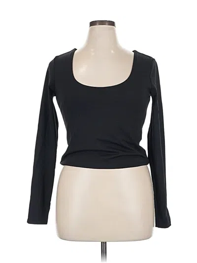 Pre-owned Open Edit Long Sleeve Top Black Scoop Neck Tops