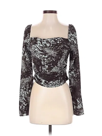 Pre-owned Open Edit Long Sleeve Top Black Sweetheart Neckline Tops