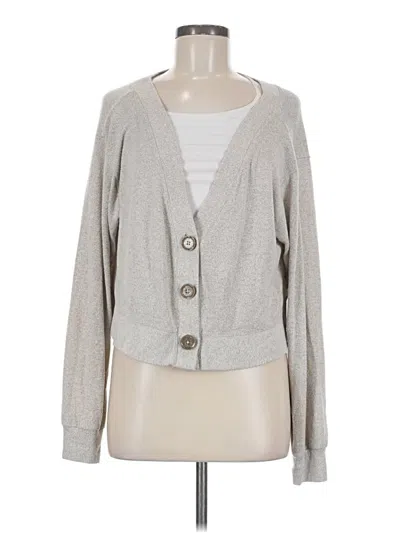 Pre-owned Open Edit Long Sleeve Top Gray Plunge Neckline Tops