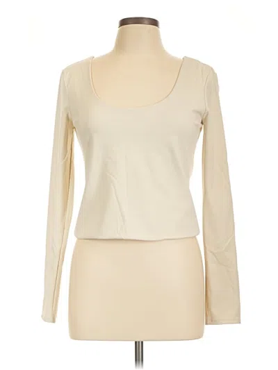 Pre-owned Open Edit Long Sleeve Top Ivory Square Neckline Tops