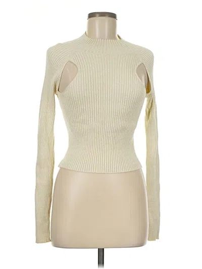 Pre-owned Open Edit Long Sleeve Top Ivory Turtleneck Tops In White