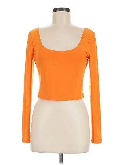 Pre-owned Open Edit Long Sleeve Top Orange Square Neckline Tops