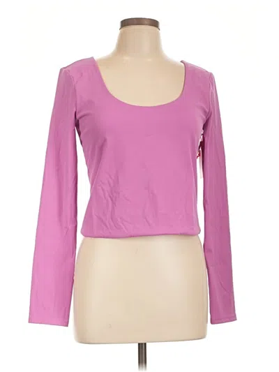 Open Edit Long Sleeve Top Pink Scoop Neck Tops