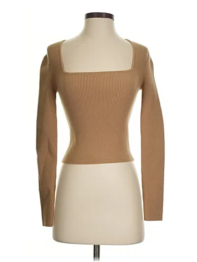 Pre-owned Open Edit Long Sleeve Top Tan Square Neckline Tops