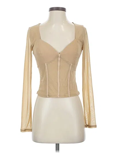 Pre-owned Open Edit Long Sleeve Top Tan Sweetheart Neckline Tops