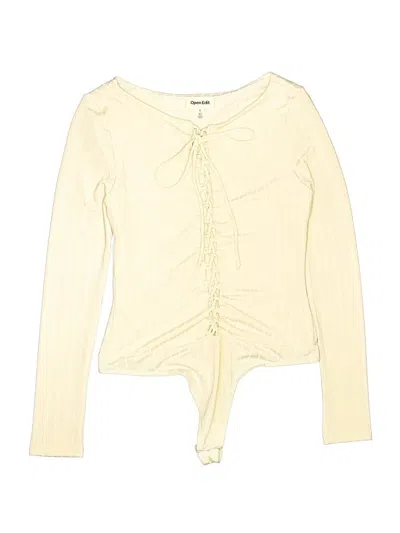 Pre-owned Open Edit Long Sleeve Top Yellow Sweetheart Neckline Tops
