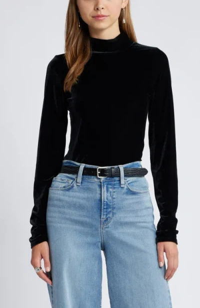 Open Edit Long Sleeve Velvet Top In Black