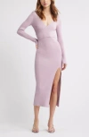 Open Edit Luxe Long Sleeve Sculpt Rib Faux-wrap Dress