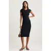 Open Edit Luxe Rib Cap Sleeve Dress In Black