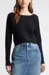 Open Edit Luxe Sculpt Rib Dolman Sleeve Sweater In Black