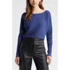 Open Edit Luxe Sculpt Rib Dolman Sleeve Sweater In Blue Cobalt