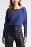 Open Edit Luxe Sculpt Rib Dolman Sleeve Sweater In Blue Cobalt