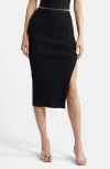 Open Edit Luxe Sculpt Rib Midi Skirt In Black
