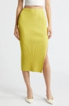 Open Edit Luxe Sculpt Rib Midi Skirt In Yellow Celery