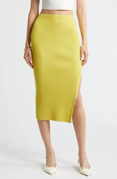 Open Edit Luxe Sculpt Rib Midi Skirt In Yellow Celery