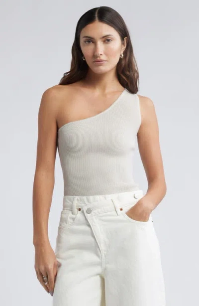 Open Edit Luxe Sculpt Rib One-shoulder Top In Beige Pumice