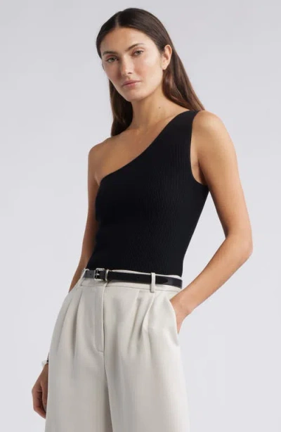 Open Edit Luxe Sculpt Rib One-shoulder Top In Black
