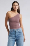 Open Edit Luxe Sculpt Rib One-shoulder Top In Purple Taupe