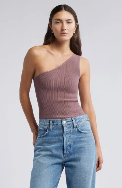 Open Edit Luxe Sculpt Rib One-shoulder Top In Purple Taupe