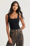 Open Edit Luxe Sculpt Rib Tank In Black