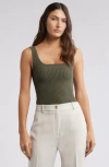 Open Edit Luxe Sculpt Rib Tank In Olive Sarma