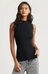 Open Edit Luxe Sculpt Side Split Rib Top In Black