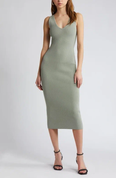 Open Edit Luxe Sculpt Sleeveless Midi Dress In Green Halo