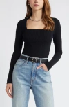 OPEN EDIT OPEN EDIT LUXE SCULPT SQUARE NECK LONG SLEEVE TOP