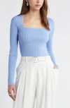 OPEN EDIT OPEN EDIT LUXE SCULPT SQUARE NECK LONG SLEEVE TOP