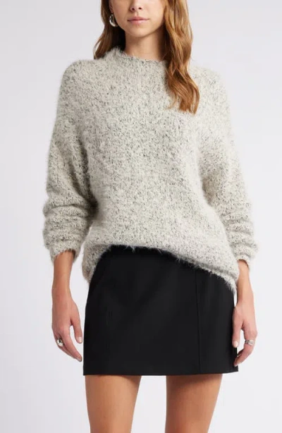Open Edit Marled Mock Neck Sweater In Ivory Dove- Black Combo