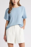 Open Edit Matte Satin Tee In Blue Chambray