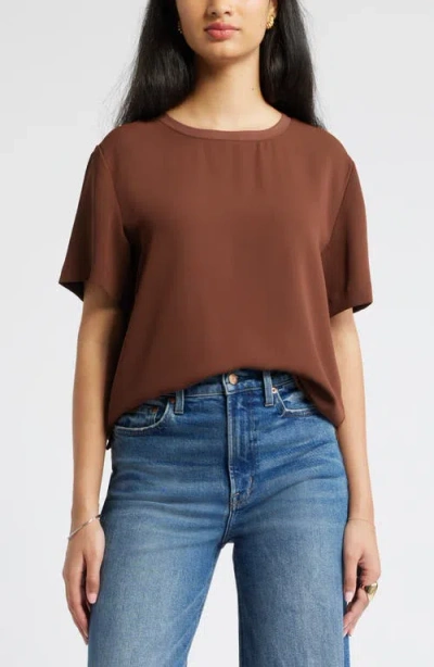 Open Edit Matte Satin Tee In Brown Soil