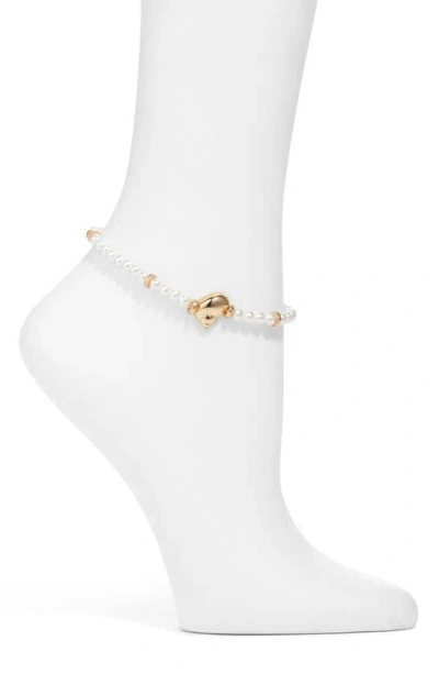 Open Edit Mermaid Shell & Imitation Pearl Anklet In White- Gold
