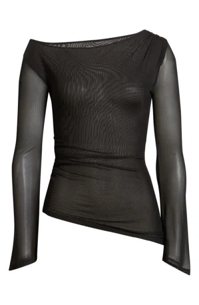 Open Edit Mesh Bell Sleeve Top In Black