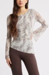 Open Edit Mesh Bell Sleeve Top In Gray