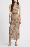 Open Edit Mesh Body-con Maxi Dress In Brown