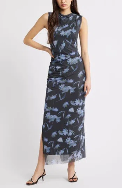 Open Edit Mesh Body-con Maxi Dress In Blue